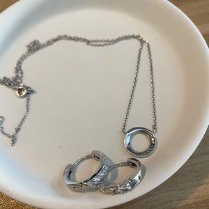 Sterling Silver Karma Necklace with CZ and matching Huggie Earrings